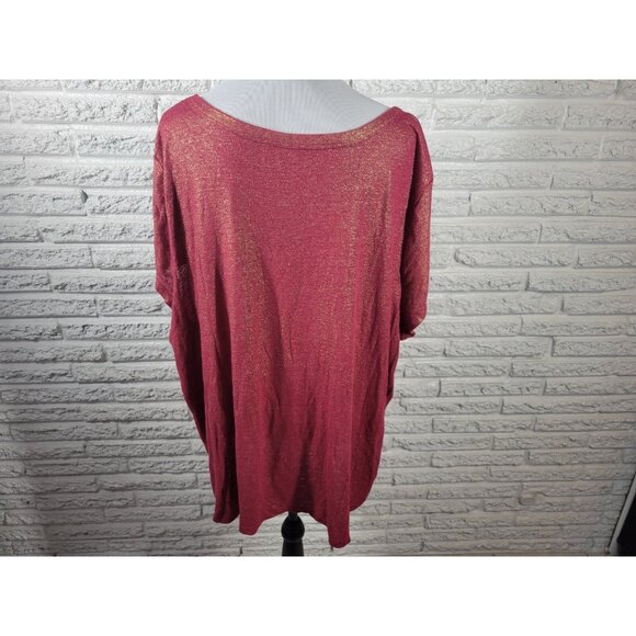Lane Bryant Womens Top 26 28 Plus Tee Cap Sleeve Red Metallic Linen RED5E - Picture 5 of 8